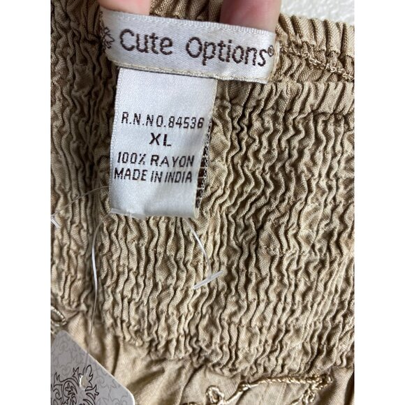 NEW Cute Option Boho Embroidered Midi Skirt Size XL Smocked Waist Prairie Floral - Picture 3 of 15